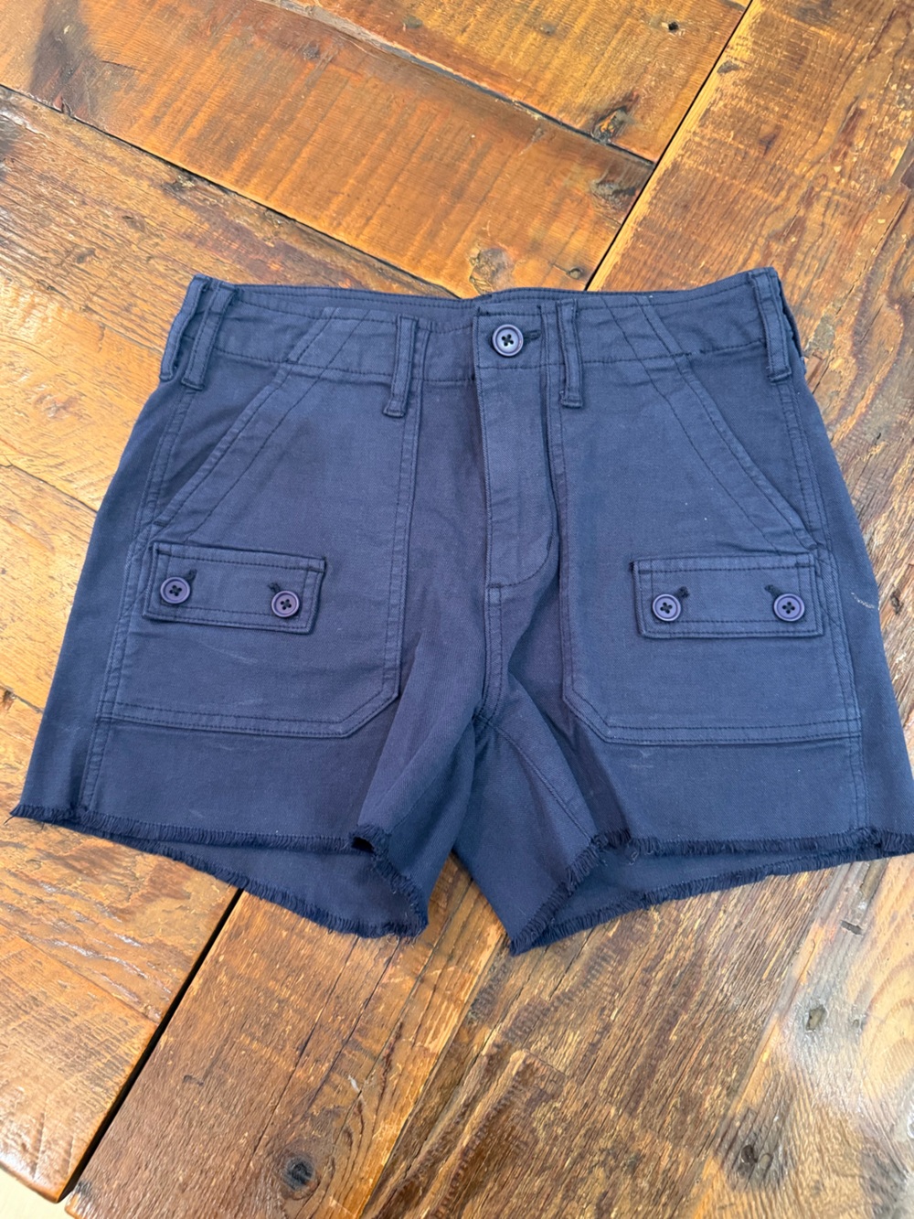 Women's Navy Cargo Shorts with Button Flap Pockets